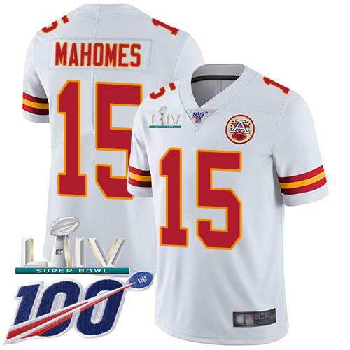 Kansas City Chiefs Nike #15 Patrick Mahomes White Super Bowl LIV 2020 Men Stitched NFL 100th Season Vapor Untouchable Limited Jersey